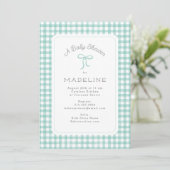 Waterverf Gingham Mint Green Baby shower Kaart (Staand voorkant)