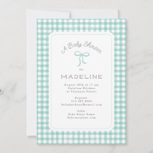 Waterverf Gingham Mint Green Baby shower Kaart