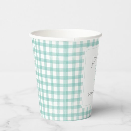 Waterverf Gingham Mint Green Baby shower Papieren Bekers (Rechts)