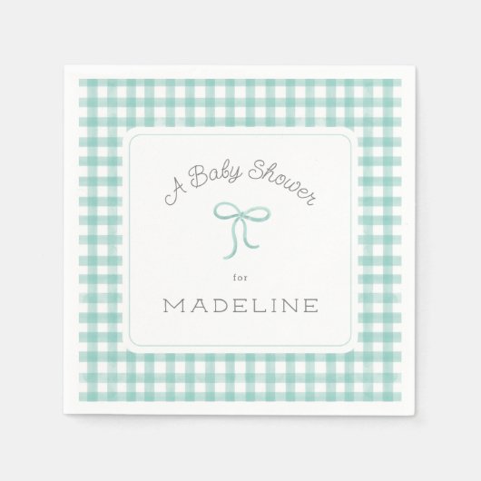 Waterverf Gingham Mint Green Baby shower Servet (Voorkant)