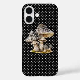 Waterverf Gingham Mushroom Garden iPhone 16 Hoesje