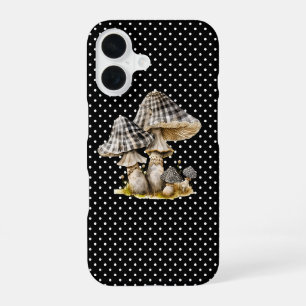 Waterverf Gingham Mushroom Garden iPhone 16 Hoesje