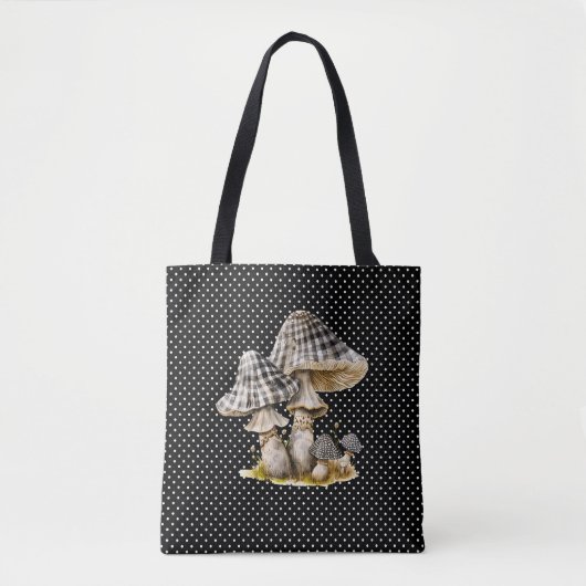 Waterverf Gingham Mushroom Garden Tote Bag (Voorkant)
