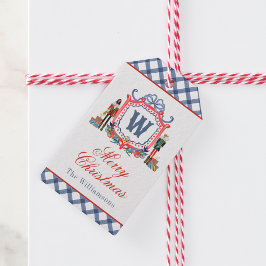 Waterverf Gingham Notenkraker Muis Monogram Wapen Cadeaulabel