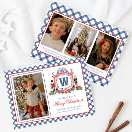 Waterverf Gingham Notenkraker Muis Monogram Wapen Feestdagenkaart