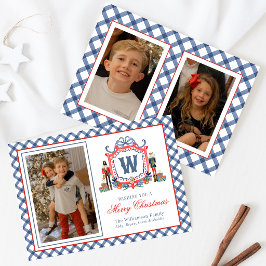 Waterverf Gingham Notenkraker Muis Monogram Wapen Feestdagenkaart