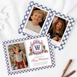 Waterverf Gingham Notenkraker Muis Monogram Wapen Feestdagenkaart