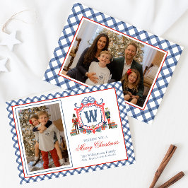 Waterverf Gingham Notenkraker Muis Monogram Wapen Feestdagenkaart