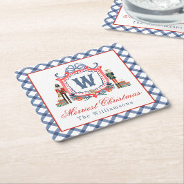 Waterverf Gingham Notenkraker Muis Monogram Wapen Kartonnen Onderzetters