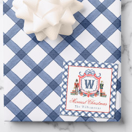 Waterverf Gingham Notenkraker Muis Monogram Wapen Notitiekaartje
