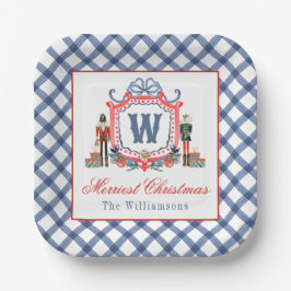 Waterverf Gingham Notenkraker Muis Monogram Wapen Papieren Bordje