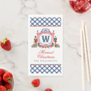 Waterverf Gingham Notenkraker Muis Monogram Wapen Servet