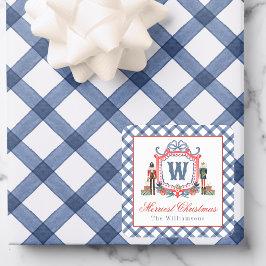 Waterverf Gingham Notenkraker Muis Monogram Wapen Vierkante Sticker