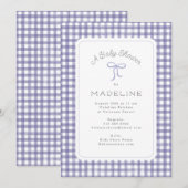 Waterverf Gingham Paarse Baby shower Kaart (Voorkant / Achterkant)