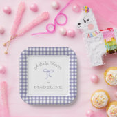 Waterverf Gingham Paarse Baby shower Papieren Bordje (Feest)