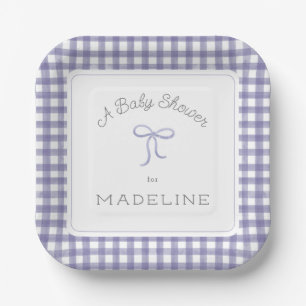 Waterverf Gingham Paarse Baby shower Papieren Bordje