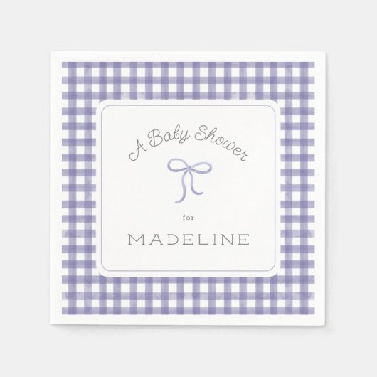 Waterverf Gingham Paarse Baby shower Servet (Voorkant)