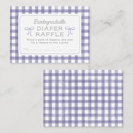 Waterverf Gingham Paarse Luier Raffle Informatiekaartje (Voorkant / Achterkant)