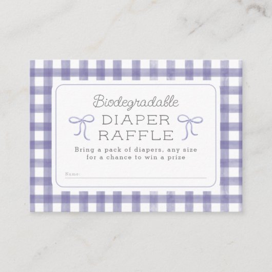 Waterverf Gingham Paarse Luier Raffle Informatiekaartje (Voorkant)
