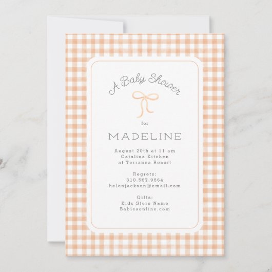 Waterverf Gingham Peach Baby shower Kaart (Voorkant)