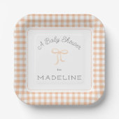 Waterverf Gingham Peach Baby shower Papieren Bordje (Voorkant)
