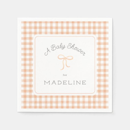 Waterverf Gingham Peach Baby shower Servet (Voorkant)