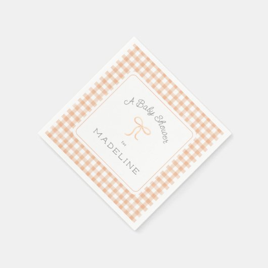 Waterverf Gingham Peach Baby shower Servet (Hoek)