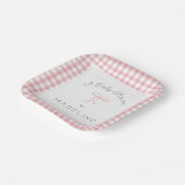 Waterverf Gingham Pink Baby shower Papieren Bordje (Gebogen)