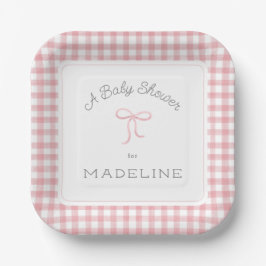 Waterverf Gingham Pink Baby shower Papieren Bordje