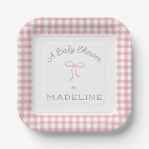 Waterverf Gingham Pink Baby shower Papieren Bordje