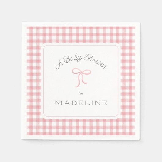 Waterverf Gingham Pink Baby shower Servet (Voorkant)