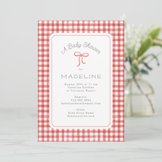 Waterverf Gingham Red Baby shower Kaart (Staand voorkant)