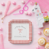 Waterverf Gingham Red Baby shower Papieren Bordje (Feest)