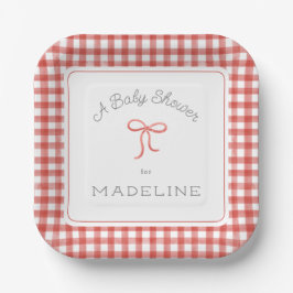 Waterverf Gingham Red Baby shower Papieren Bordje
