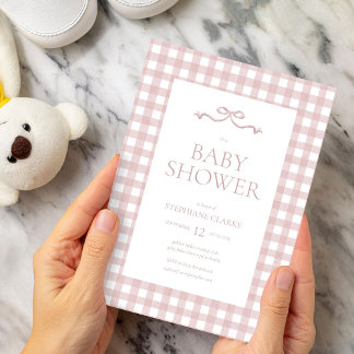 Waterverf Gingham & Ribbon Bow Girl Baby shower Kaart