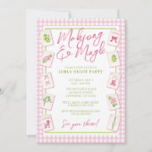 Waterverf Gingham Roze Strik Mahjong Feest Kaart (Voorkant)