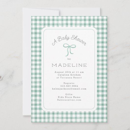 Waterverf Gingham Sage Green Baby shower Kaart (Voorkant)