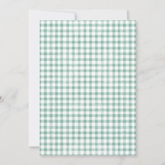 Waterverf Gingham Sage Green Baby shower Kaart (Achterkant)
