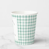Waterverf Gingham Sage Green Baby shower Papieren Bekers (Links)