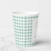 Waterverf Gingham Sage Green Baby shower Papieren Bekers (Rechts)