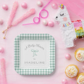 Waterverf Gingham Sage Green Baby shower Papieren Bordje (Feest)