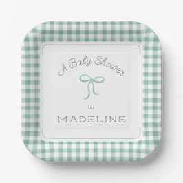 Waterverf Gingham Sage Green Baby shower Papieren Bordje