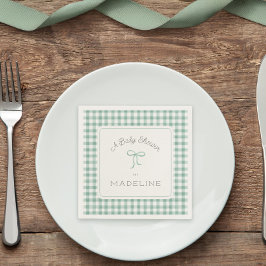 Waterverf Gingham Sage Green Baby shower Servet