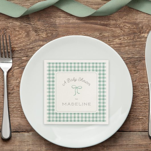 Waterverf Gingham Sage Green Baby shower Servet