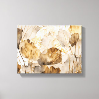 Waterverf Ginkgo bladeren wit, beige, goud Canvas Afdruk