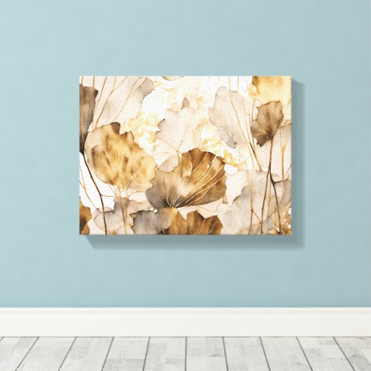 Waterverf Ginkgo bladeren wit, beige, goud Canvas Afdruk (Insitu (Houten vloer))