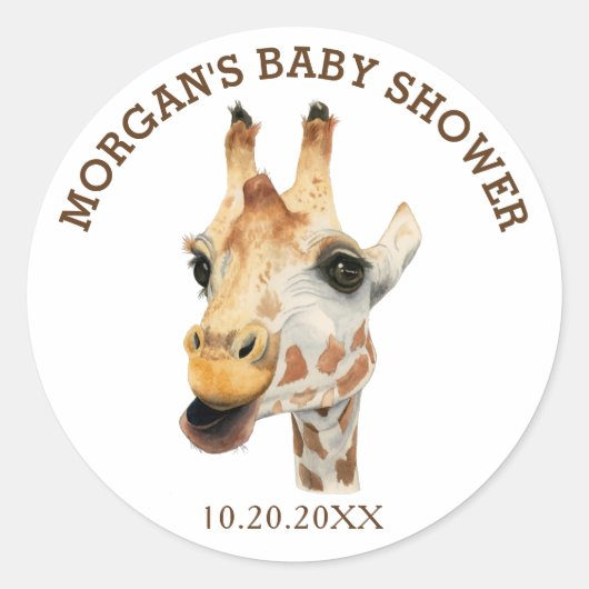 Waterverf Giraffe Baby shower Favor Tag Stickers (Voorkant)