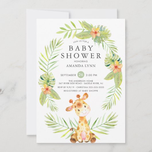 Waterverf Giraffe Baby shower Kaart (Voorkant)