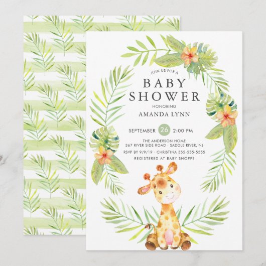 Waterverf Giraffe Baby shower Kaart (Voorkant / Achterkant)