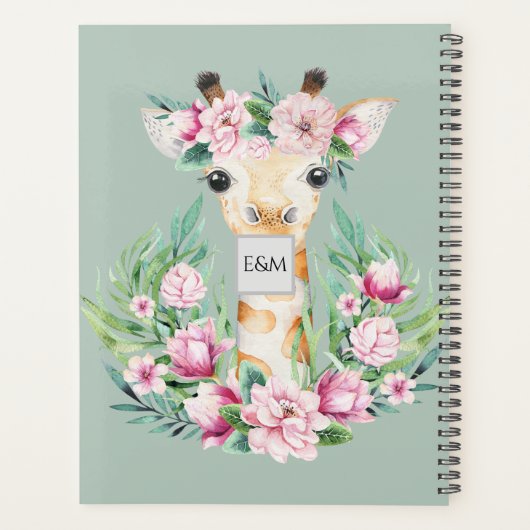 Waterverf GIRAFFE Boho roze bloemen meisjes genaam Planner (Achterkant)
